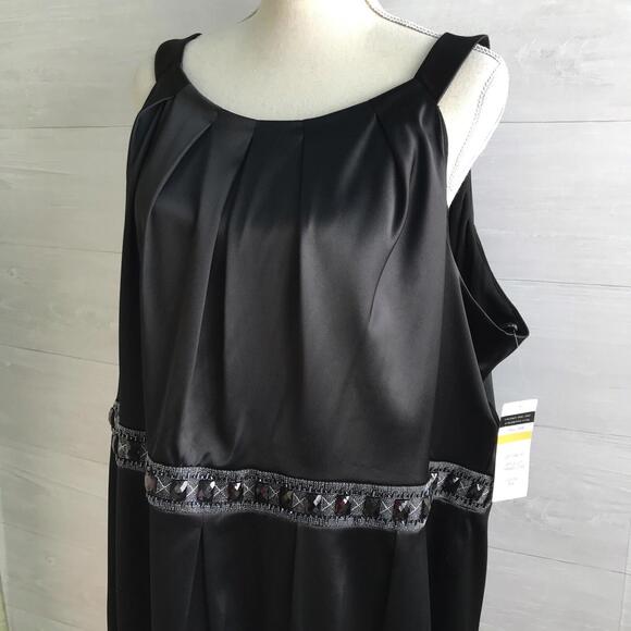 NWT Cachet - Black satin sheath dress beaded waist, 24W - Picture 2 of 5